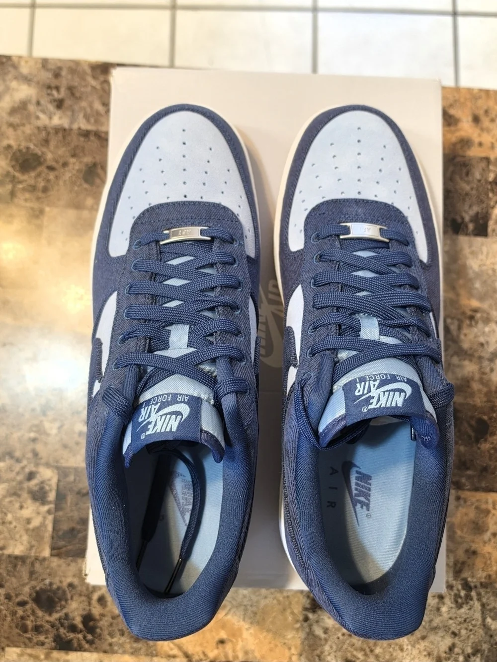 Nike Air Force 1 '07 LV8 Denim Navy Blue White Sneakers Men's 12